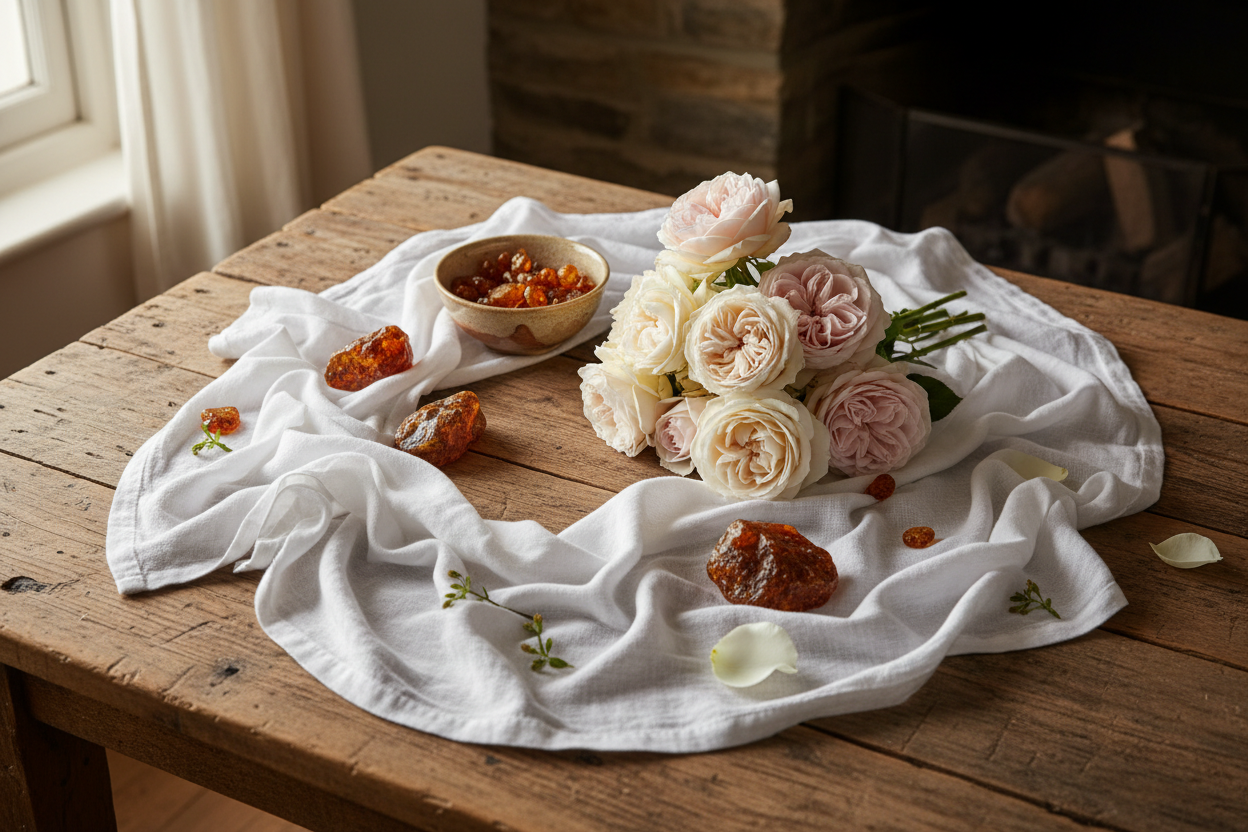 Fresh Linen, English Rose, and Amber